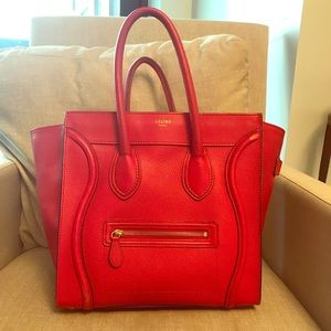 Celine Mini Luggage tote in Coquelicot